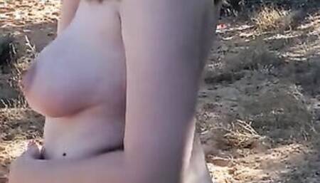 Nude and afraid into outdoors