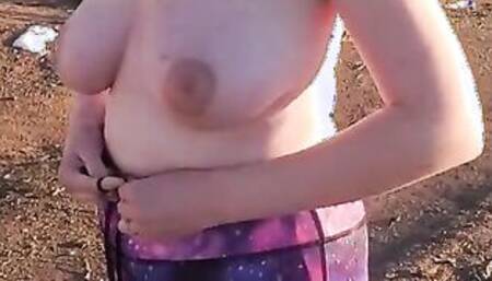 Topless at outside WC