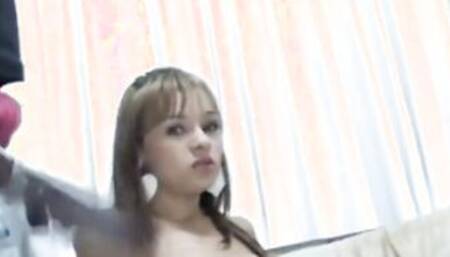 Teenagers whore spit roasted by gigantic dicks