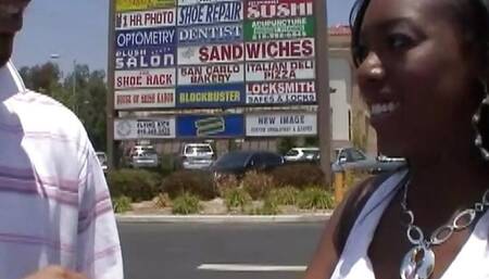 Dark skin ebony girl picked up in a parking lot