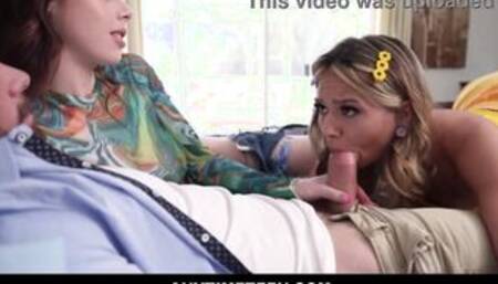 AnytimeTeen - Freeuse Teenagers Stepsisters Are Anytime Sex For Stepdad On Birthday - Mia Kay, Lola Mai, Sergeant Miles