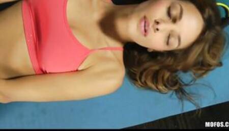 Petite blonde Latina Valerie Rios masturbates after her workout