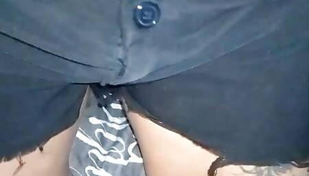 Wet Pussy rubbing in sexy shorts by step daddy