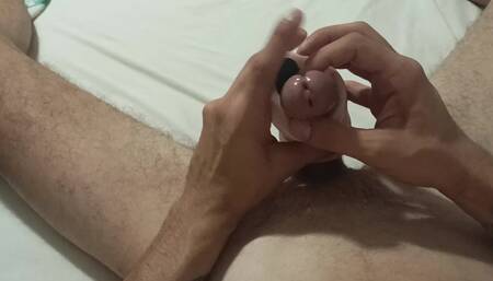 Teasing myself with vibrating toy. Ruined orgasm and hands free cumshot