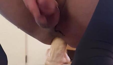 Sissychantal fucking dildo in the living room table