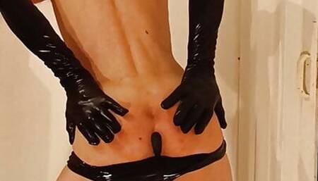Solo blond sluty boy in latex panties 2 (Anal Plug)