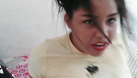 18 year old brunette big saggy tits from New York United States fucking her stepbrother's big dick