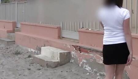 lovely 18 years old brunette shows panty outdoor