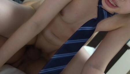 Asian College girl still wearing a tie when I fuck her. Creampie orgasm