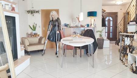 Crutching with a high heel boot