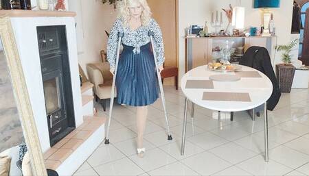 Milf Crutching with platform mules and wedge