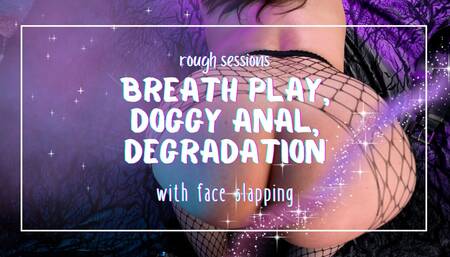 Chubby girls gets fucked doggy-style with belt around neck