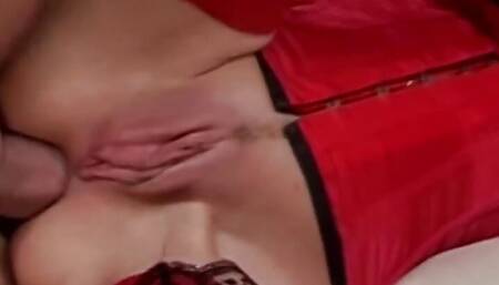 Super hot and busty blonde MILF gets her holes banged by three cocks