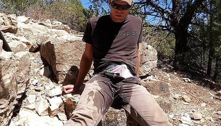 Spraying piss all over my pants near a forest road