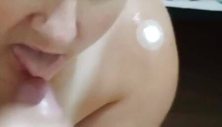 Blowjob and cum in mouth and on enormous tits