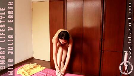 Moisturizing the body with cream for Julia V Earth.