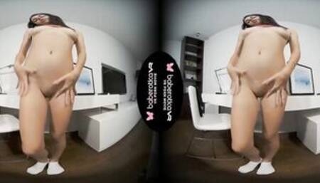 Solo dark hair Dayana Kamil is using a vibrator, in VR