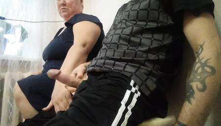 jerking off my cock in the office and helping me to cum