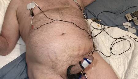 Estim with steel nipple clamps and tightly bound dick and balls. HFO