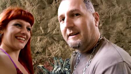 Redhead with pierced big nipples joined by horny couple