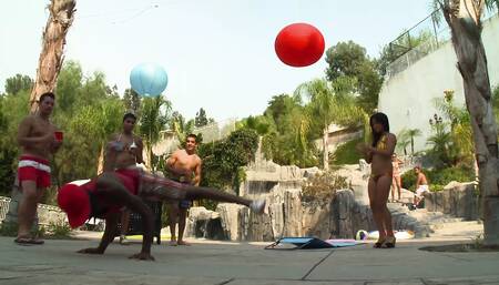 Busty Asian girl gets hard black cock fuck after playing