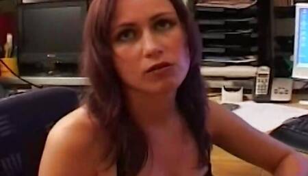 A beautiful brunette secretary from Germany gets her pussy pleased in POV