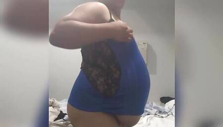 Short hair bitch sissy loves her blue lingerie