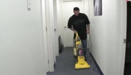 Blonde college cunt with mouth with natural breasts fucks with the cleaning guy