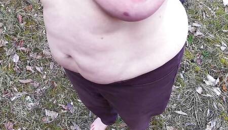 Walking barefeet and tit spanking