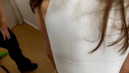 Fucked His Wife In Dressing Room - Creampie Licking and Ass Flashing in Public