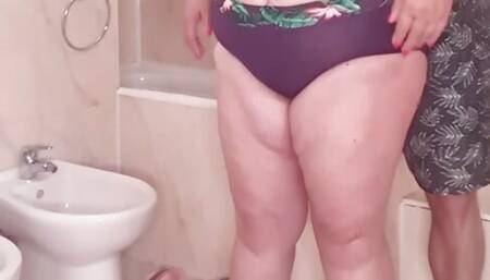 BBW Mature Granny has too much sand in her panty.