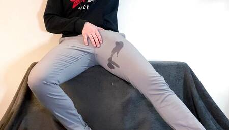 Loud moaning cumshot in pants