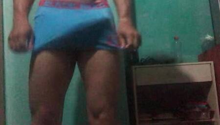 Young Latino masturbates dancing alone in his room to be recorded during the act