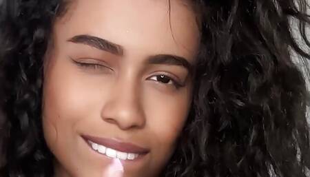 Ebony cutie plays with her tight pussy and her pink friend - Aurora Elise