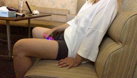 Woman masturbating after singing enthusiastically