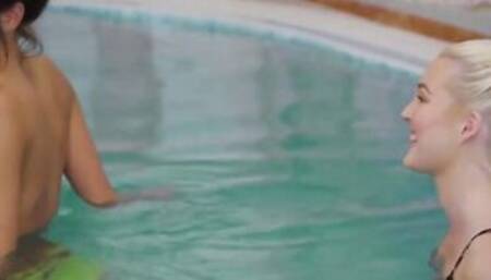 Lesbea Czech blonde Lovita Fate dyke finger boned inside public pool with Cindy