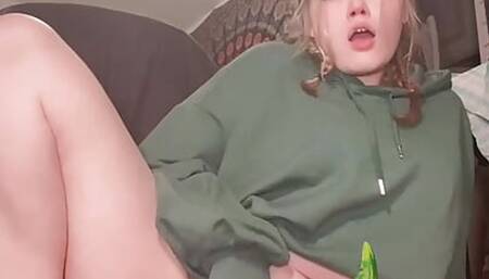 Chubby cute girl rides tentacle dildo(hot!)