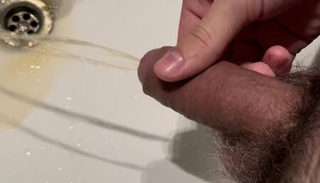 Pissing in the toilet in the bathroom sink