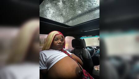 Naughty Gothic Ebony College Girl Masturbates and Squirts In Her Car