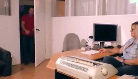 German old blonde secretary pounded in office with saggy tit