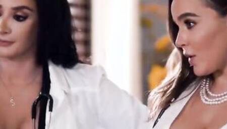 Huge Boobed stepmom doctors lick and facesit petite step daughter