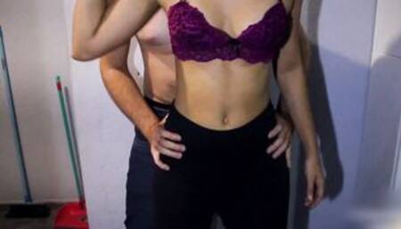 Dry humping inside pants, cum into leggings