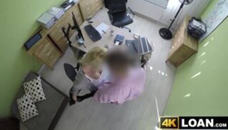Beautiful blondie bent over and fucked hard in office
