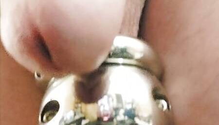 Swinging my stretched ballsack with metal ball stretchers on