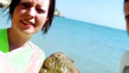 French amateur MILF try sex on the beach with short