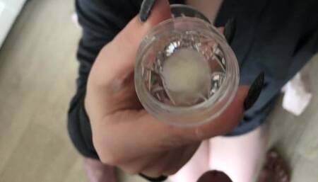 Drinking Cum out of a Glass CLOSEUP