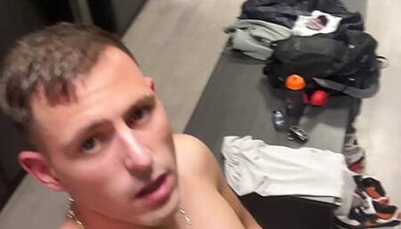German boy jerks off naked in public locker room (gym)