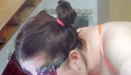 Drooling subslut produces huge amount of saliva & snot on thick cock