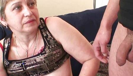 Hot blonde granny gives head and fucked in 3some