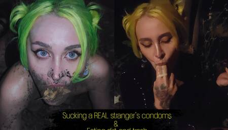 Sucking a real stranger's condoms eating trash and dirt. My absolutely extreme night walk.
